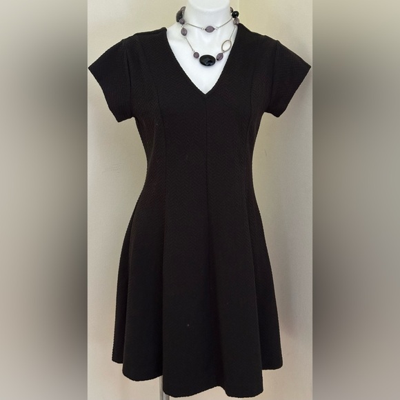 Banana Republic Black Flutter Cap Sleeve Midi Fir & Flare Dress V Neck Sz 6. - Picture 1 of 9